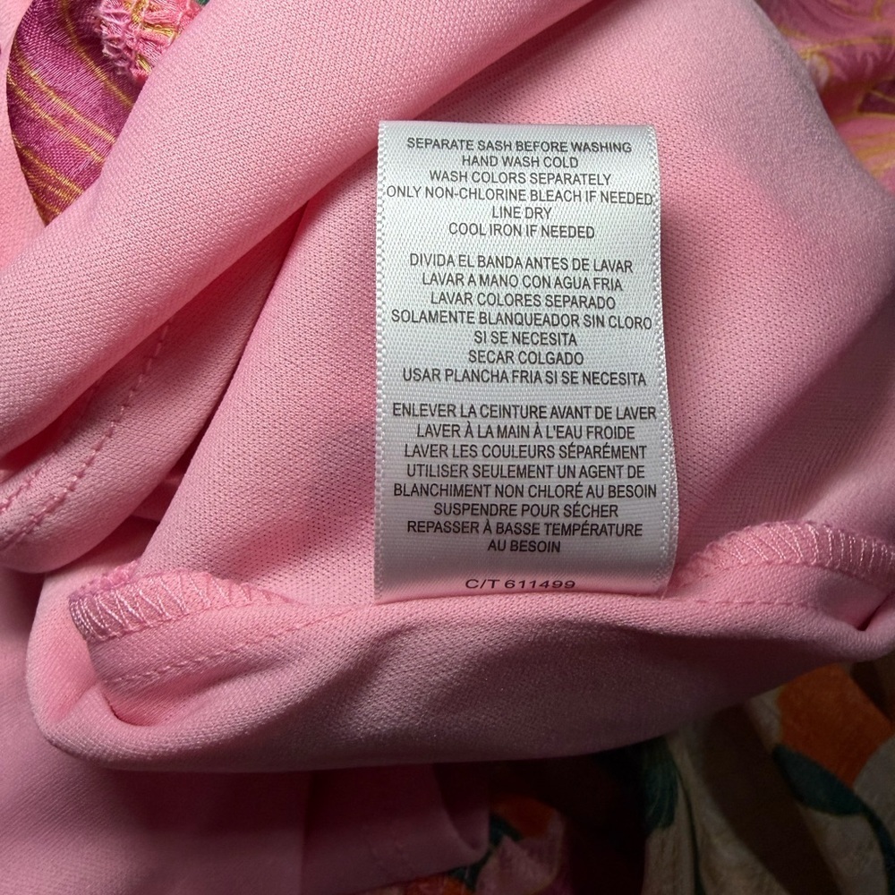 NWT Taylor Garden Botanical Pink Dahlia Faux Wrap w/ Tie Cottagecore Dress  8 - Picture 6 of 6